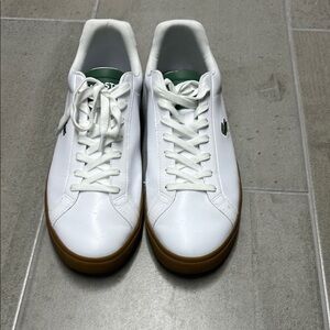 Lacoste Men's White Sneakers with Green Detail and Gum Sole